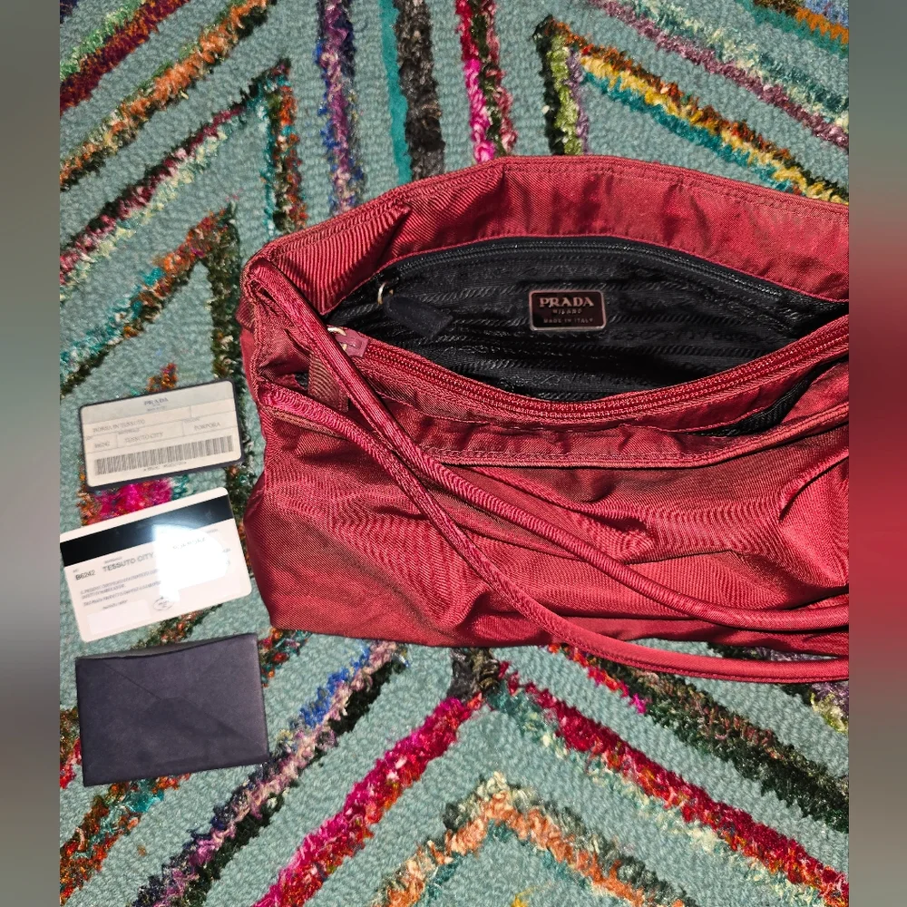 Prada Tessuto Nylon City‎ Tote Bag Purse Porpora Red W/ Authencity Cards